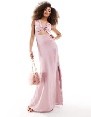 Anaya - L'invitée - Robe longue en satin à découpe - Rose