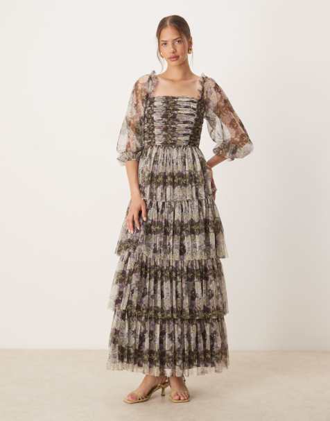 Anaya Long sleeve bardot maxi dress in lilac