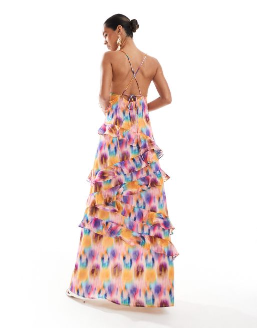 Anaya - Maxi cami-jurk met ruches en aquarel print, 2 van 4