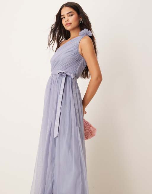 Anaya One ruffle shoulder bridesmaid maxi dress in slate blue