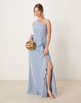 Anaya One shoulder maxi bridesmaid dress in soft blue