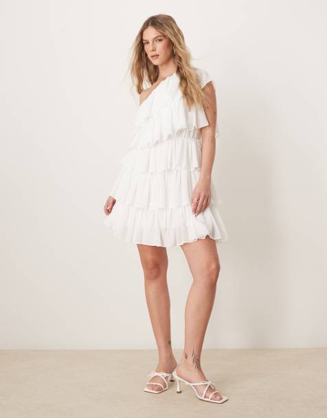 Anaya One shoulder tiered mini dress in white - view 1