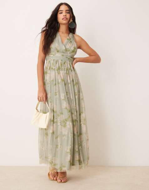 Anaya Open back bridesmaid maxi dress in sage green
