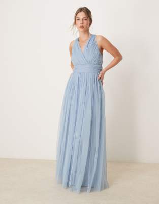 Anaya Open back maxi bridesmaid dress in soft blue