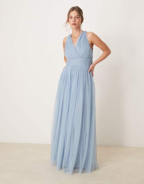 Anaya Open back maxi bridesmaid dress in soft blue - view 1