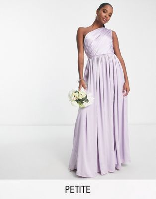Bridesmaid satin one shoulder thigh split dress in lilac-Purple