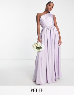 Anaya Petite Bridesmaid satin one shoulder thigh split dress in lilac-Purple