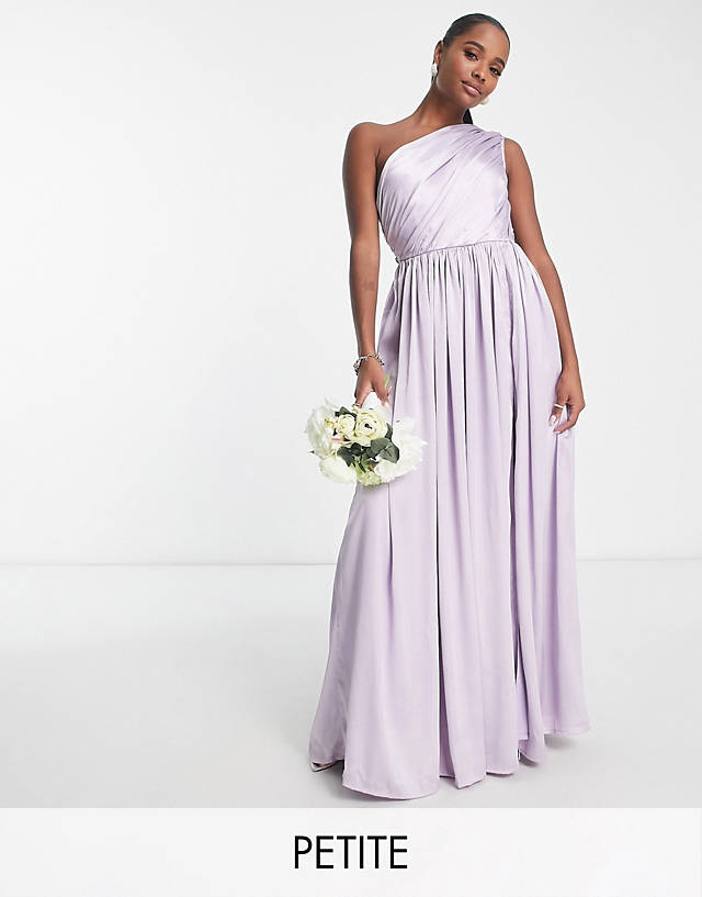 Anaya Petite Bridesmaid satin one shoulder thigh split dress in lilac