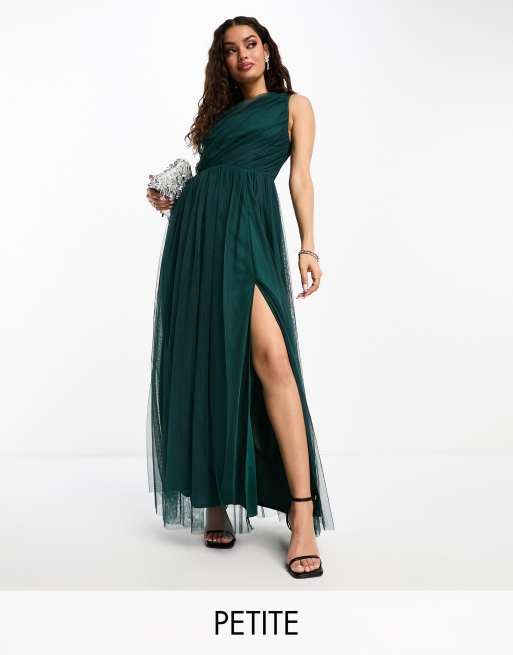 Anaya Petite Bridesmaid tulle one shoulder maxi dress in emerald | ASOS