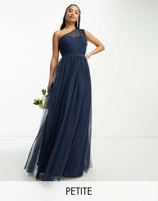 Navy one shoulder shop plumetis maxi dress