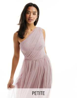 Bridesmaid tulle one shoulder maxi dress in pink