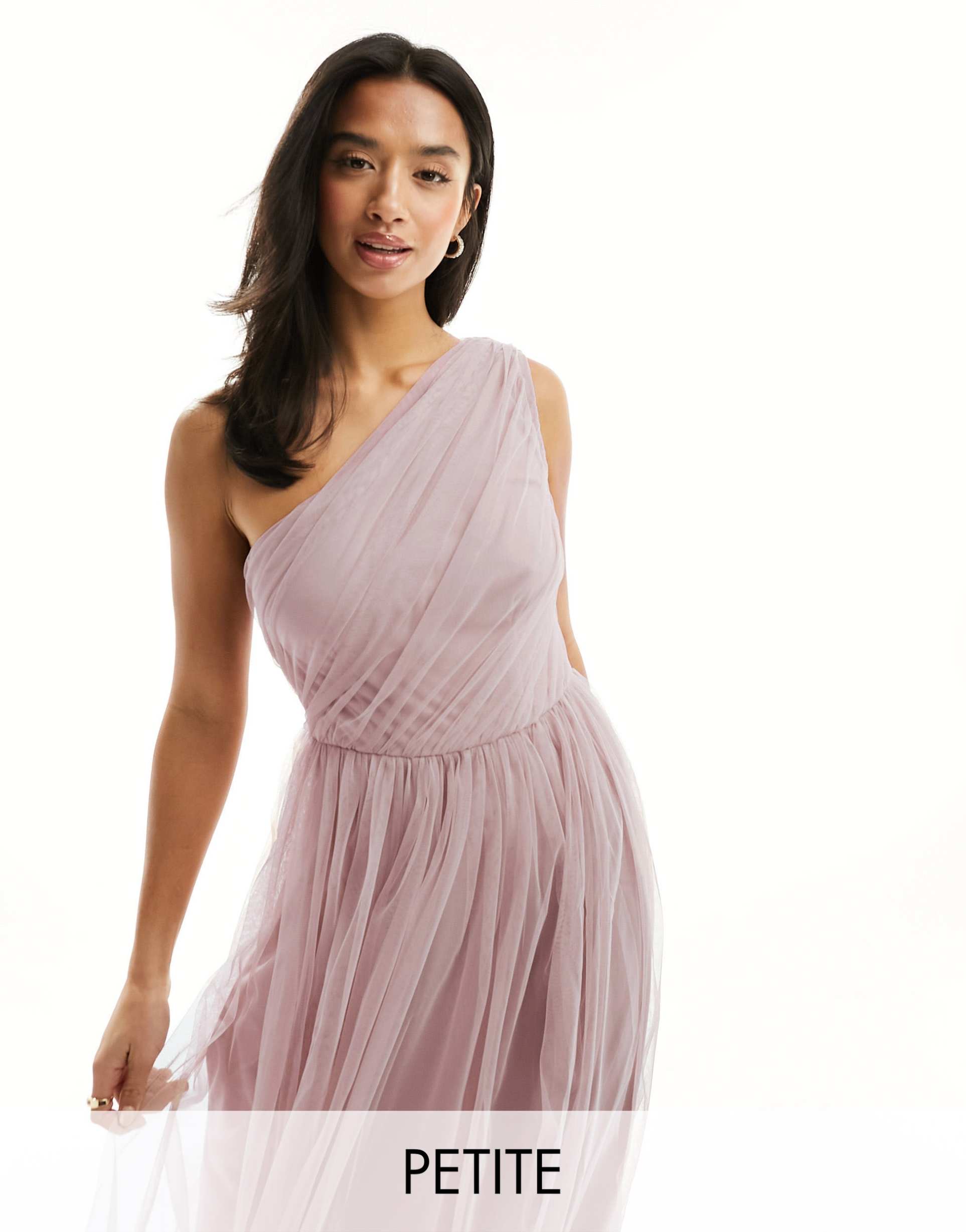 anaya petite bridesmaid tulle one shoulder maxi dress in pink