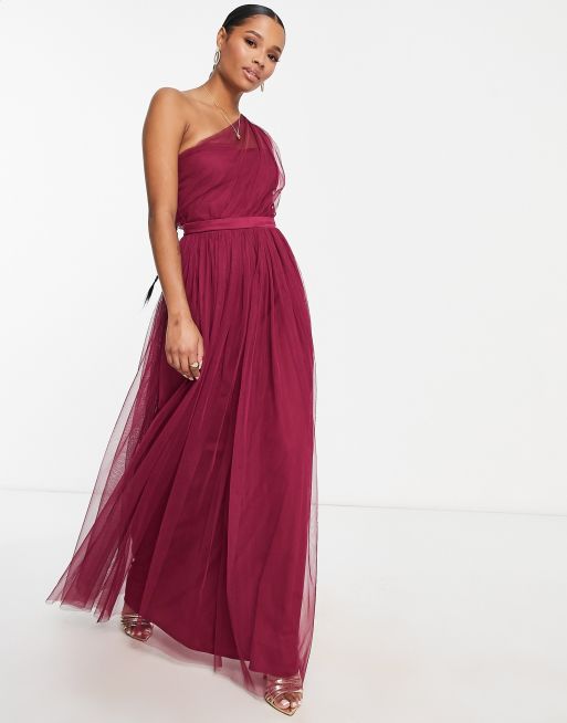 Asos tulle one shoulder maxi dress sale