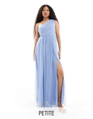 Anaya Petite Bridesmaid Tulle One Shoulder Maxi Dress In Soft Blue