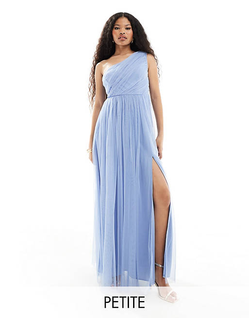 Anaya Petite bridesmaid tulle one shoulder maxi dress in soft blue | ASOS
