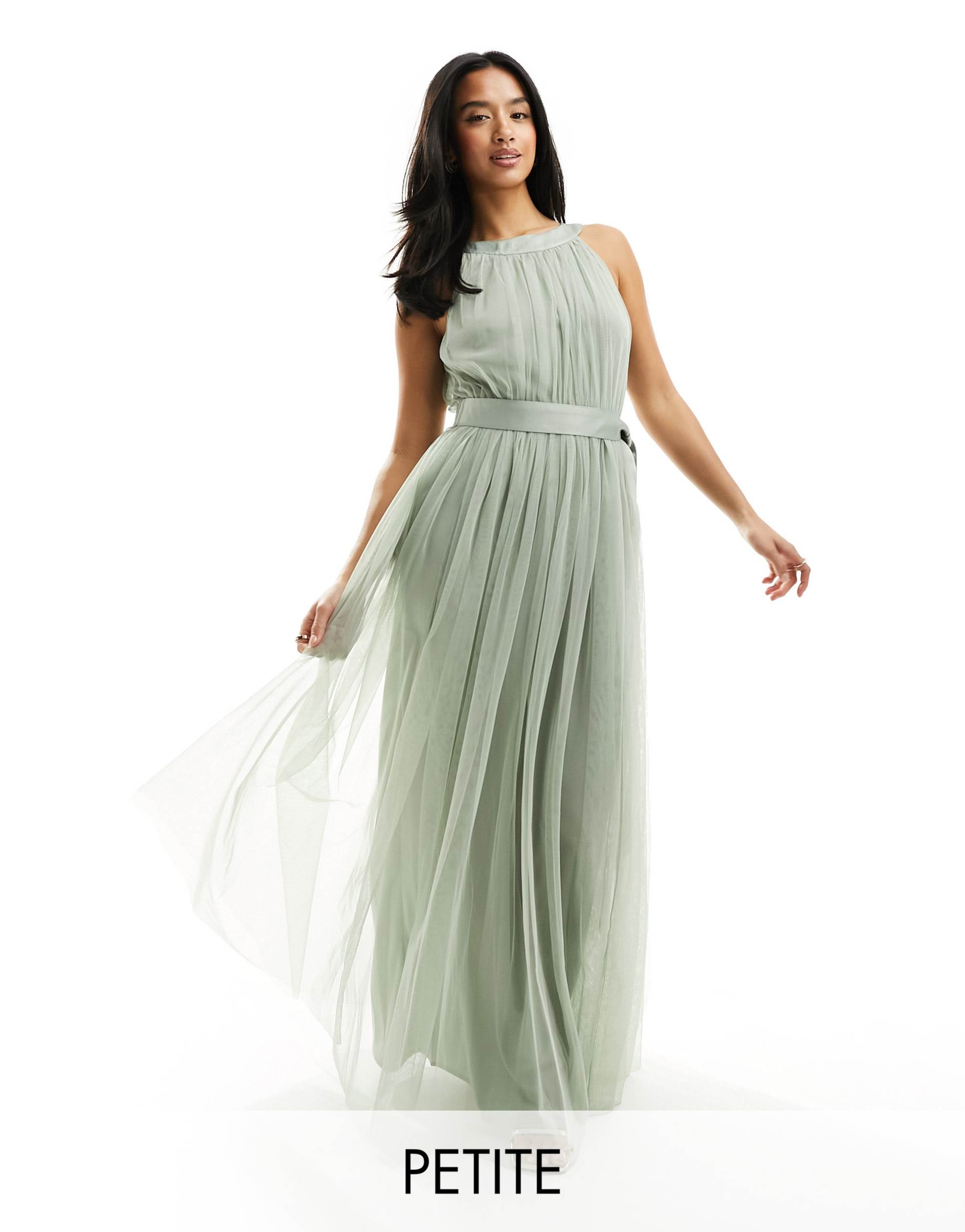 anaya petite bridesmaids halter neck maxi dress in sage