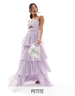 Bridesmaids tiered maxi dress with cut out in lavender-Purple