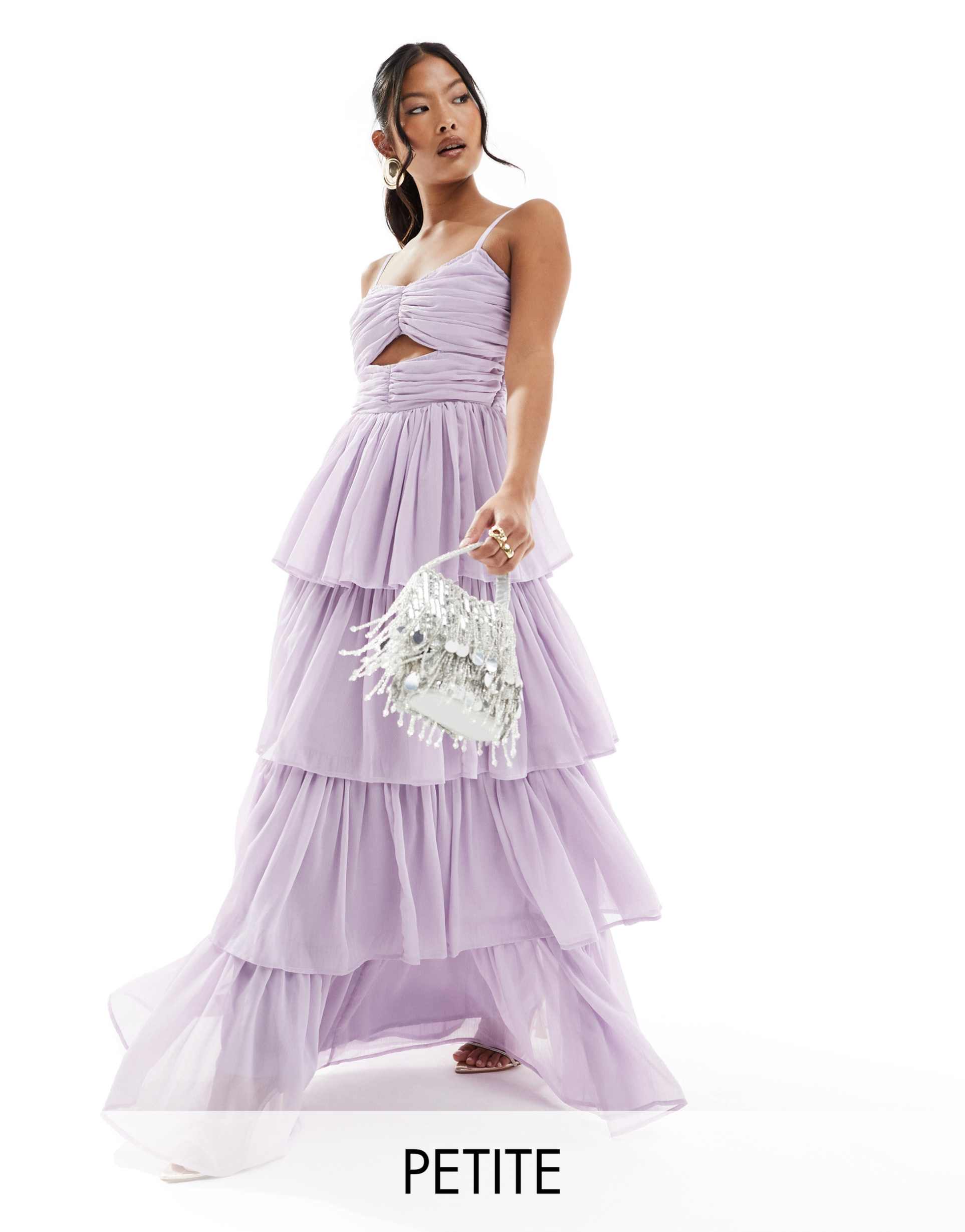 anaya petite bridesmaids tiered maxi dress with cut out in lavender