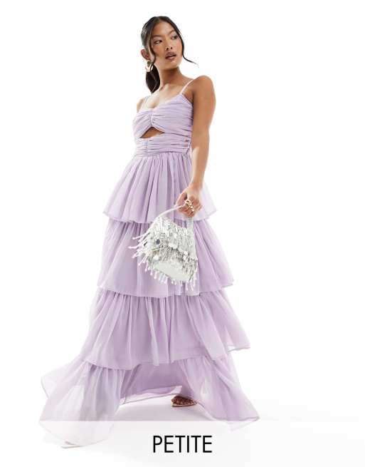 Anaya Petite Bridesmaids tiered maxi dress with cut out in lavender