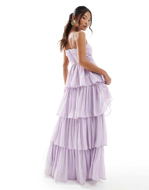 Anaya Petite Bridesmaids tiered maxi dress with cut out in lavender