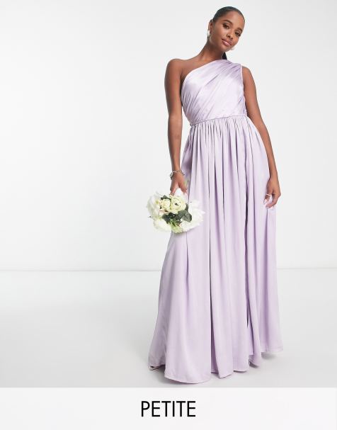 Anaya Petite - Brudepiger - Lyslilla oneshoulder-kjole med slids ved låret i satin - view 1