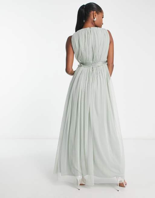 Anaya Petite - L'invitée - Robe longue à col V et taille à volants - Vert sauge, 2 de 4