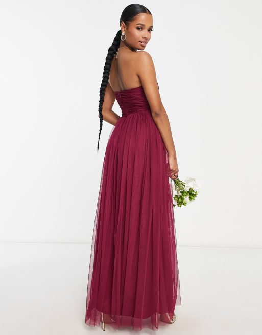 Anaya Petite - L'invitée - Robe longue à décolleté en cœur - Rouge prune, 2 de 4