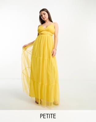 Anaya Petite Anaya Petite tulle maxi dress with tiered skirt in yellow