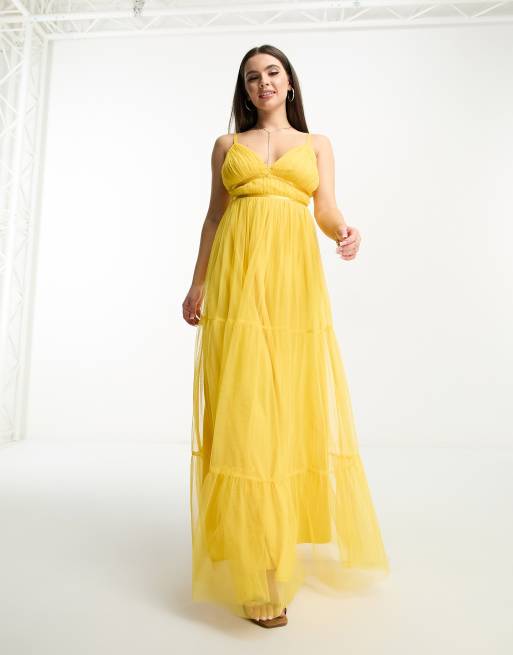 Anaya Petite tulle maxi dress with tiered skirt in yellow