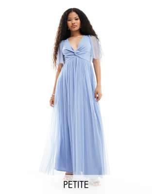 twist tulle maxi dress in soft blue