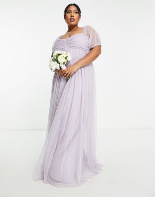 Anaya Plus Bridesmaid puff sleeve maxi dress in lilac - ASOS Price Checker