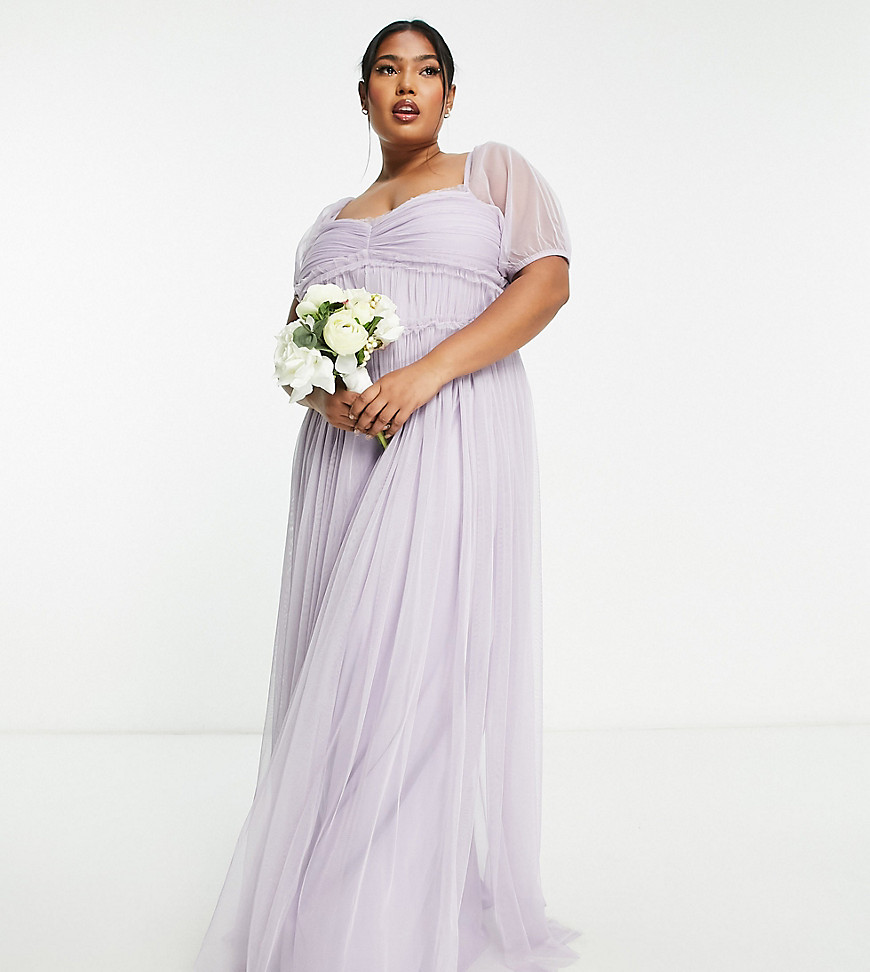 Anaya Plus Bridesmaid Puff Sleeve Maxi Dress In Lilac-purple