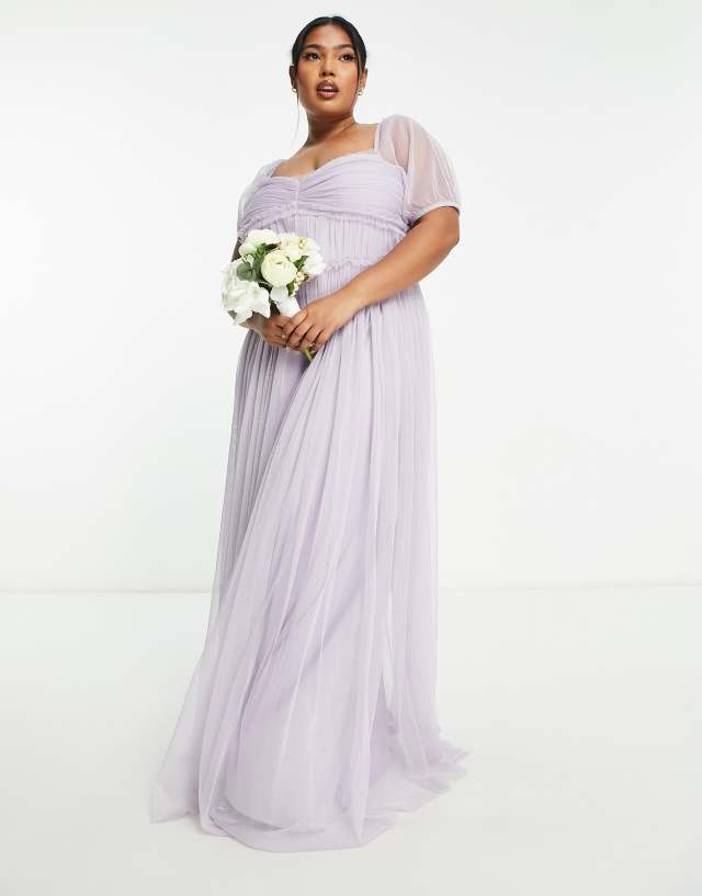 Anaya Plus Bridesmaid puff sleeve maxi dress in lilac