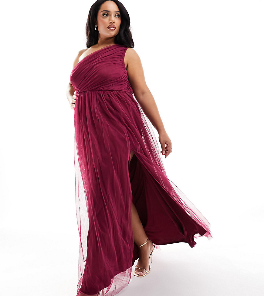 Anaya Plus Anaya With Love Plus Bridesmaid Tulle One Shoulder Maxi Dress In Red Plum - Red