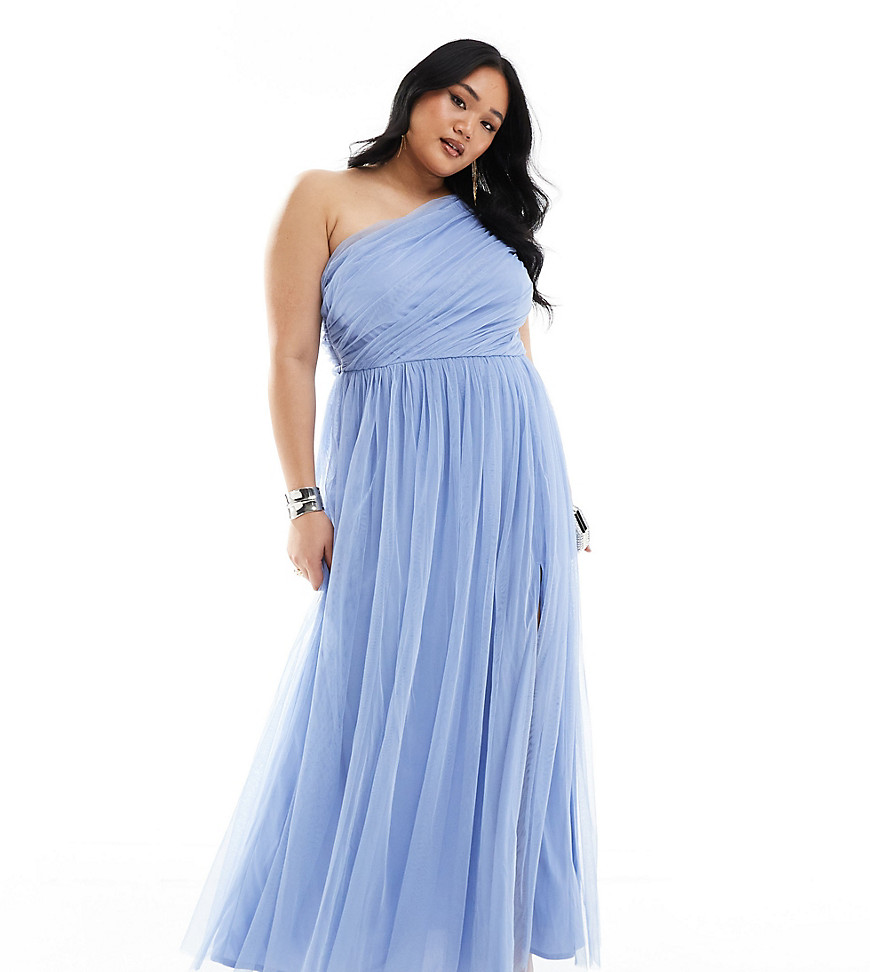Anaya Plus bridesmaid tulle one shoulder maxi dress in soft blue
