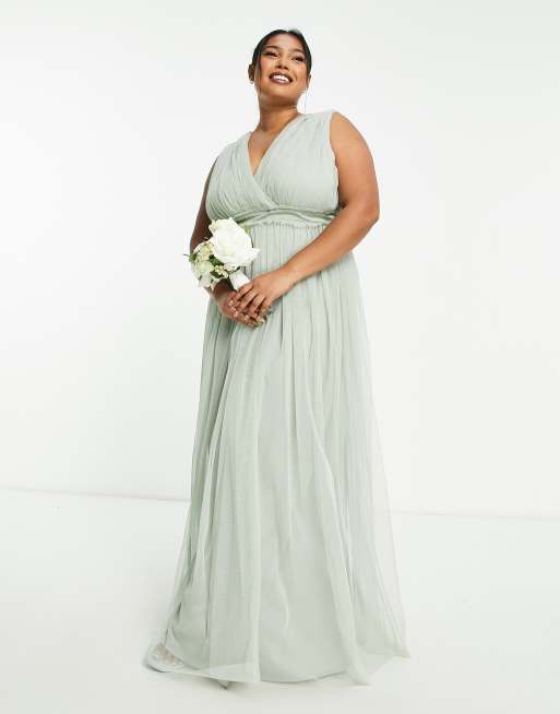 Plus size sage 2025 green bridesmaid dresses