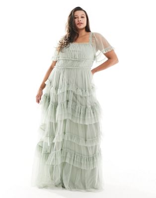 Bridesmaids statement tiered maxi dress in sage-Green