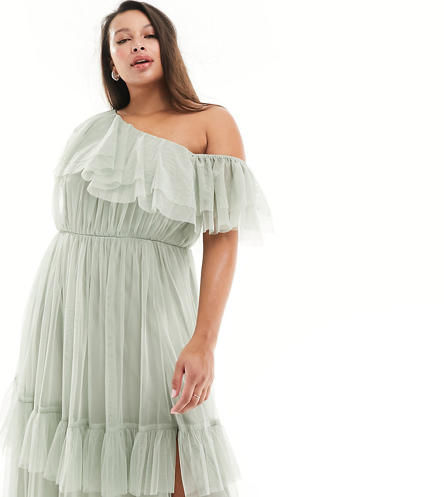 Anaya Plus Premium Bridal Bandeau Tulle Maxi Dress Sage-green