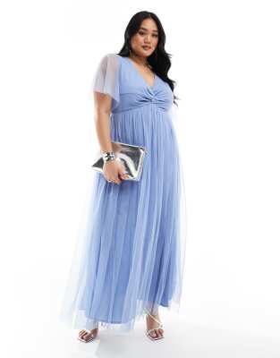 Anaya Plus Anaya Plus twist tulle maxi dress in soft blue