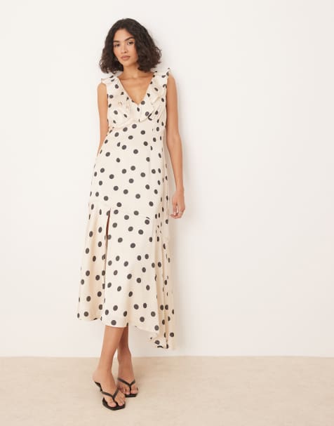 Anaya Polka dot asymmetric midi dress in multi - view 1