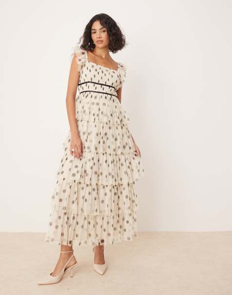 Anaya Polka dot tiered midaxi dress in multi