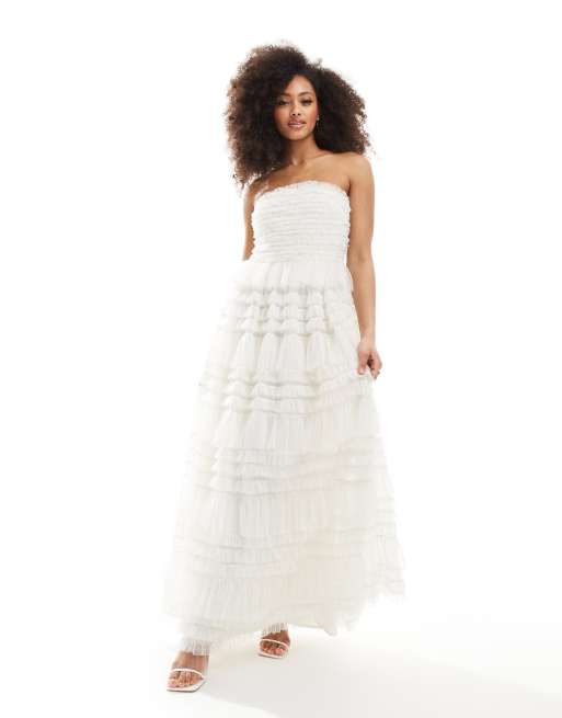 Anaya Premium Bridal bandeau tulle maxi dress in white