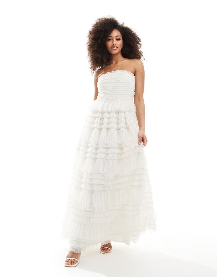 Premium Bridal bandeau tulle maxi dress white