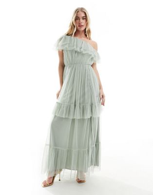 Premium Bridesmaid bandeau tulle maxi dress sage-Green