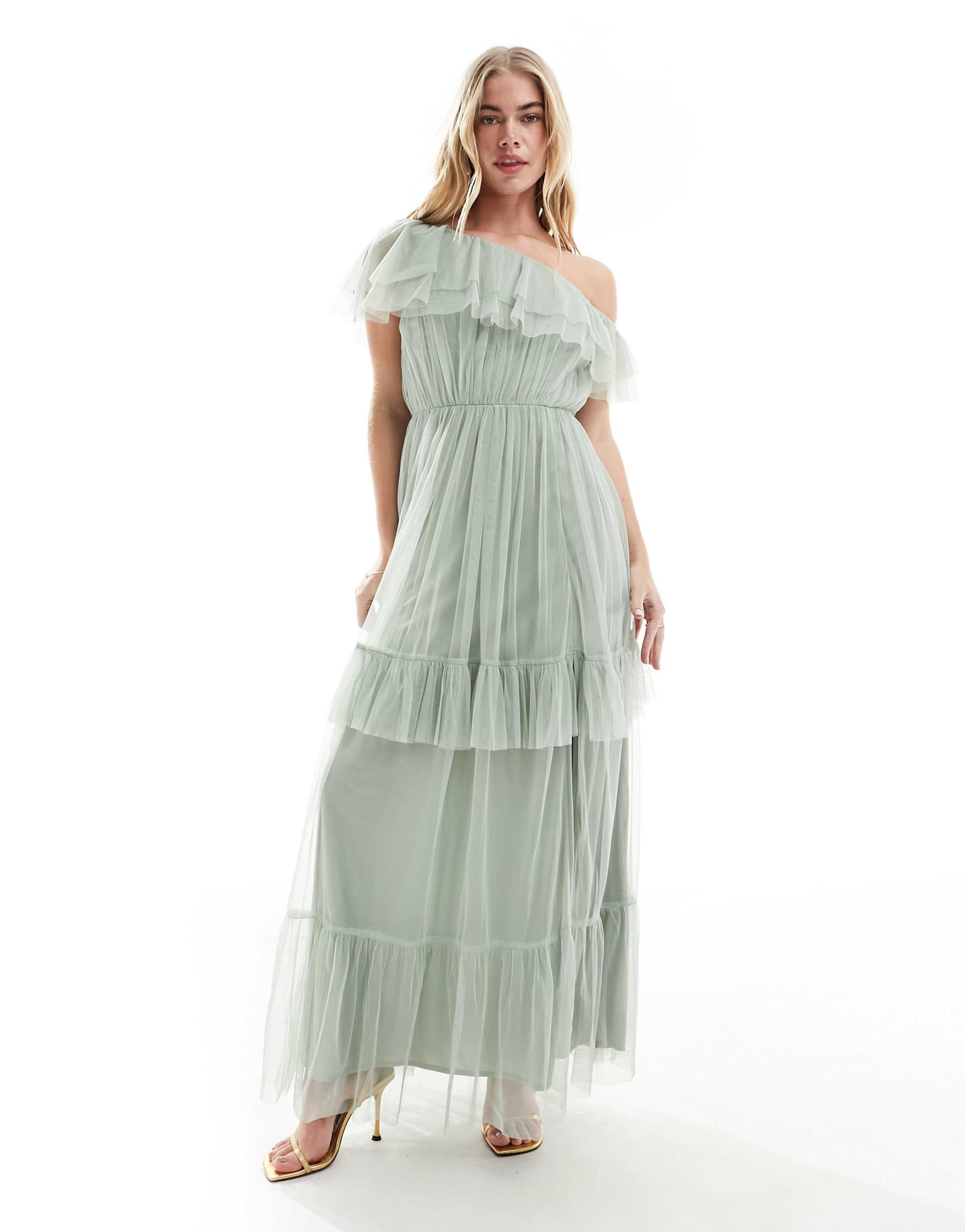 anaya premium bridesmaid bandeau tulle maxi dress sage