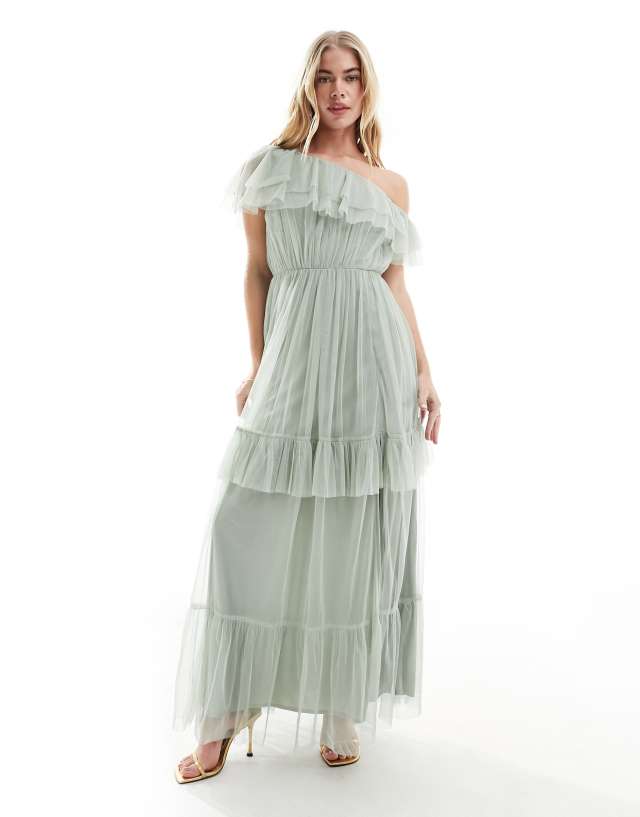 Anaya - premium bridesmaid bandeau tulle maxi dress sage