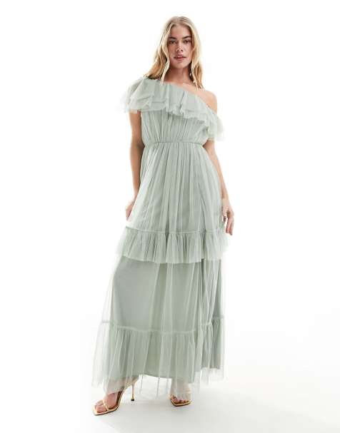 Anaya - Premium - Bruidsmeisjes - Maxi bandeau-jurk van tule in saliegroen - view 1
