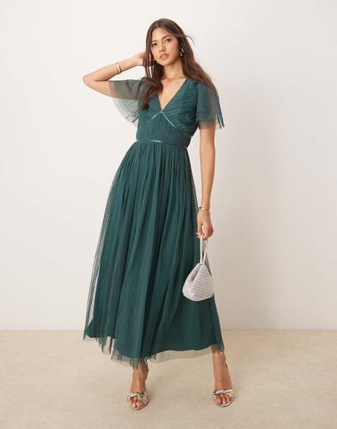 Anaya Ribbon detail bridesmaid midi dress in emerald green - view 1
