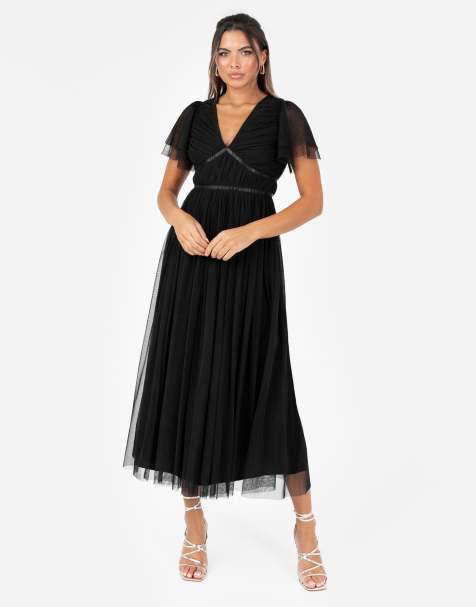 Anaya Ribbon detail midi dress in black - view 1