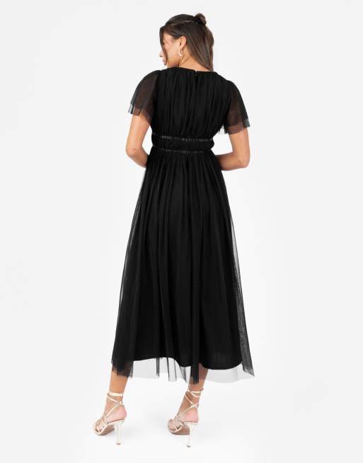 Anaya Ribbon detail midi dress in black, 2 of 4